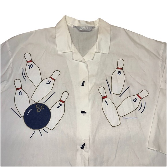 Blair White Button Up Graphic Bowling Blouse Vintage 90's Whimsical Women's 2XL - Picture 1 of 9